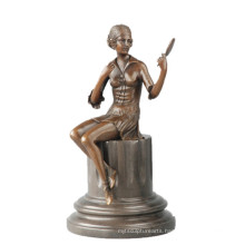 Female Collection Bronze Sculpture Hand-Made Mirror Girl Brass Statue TPE-703